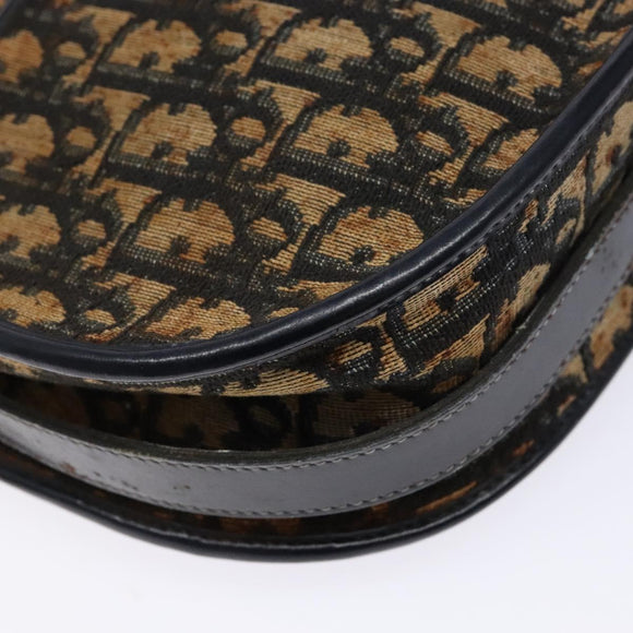 Christian Dior Trotter Canvas Shoulder Bag Navy Gold Auth BA4463