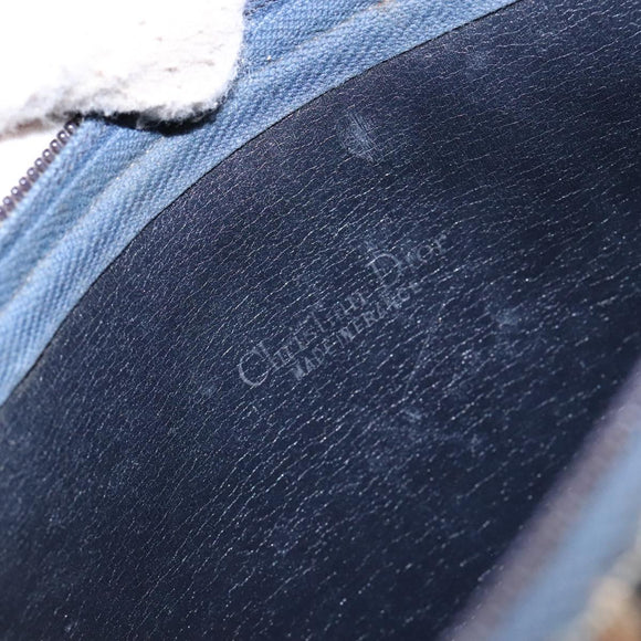 Christian Dior Trotter Canvas Shoulder Bag Navy Gold Auth BA4463