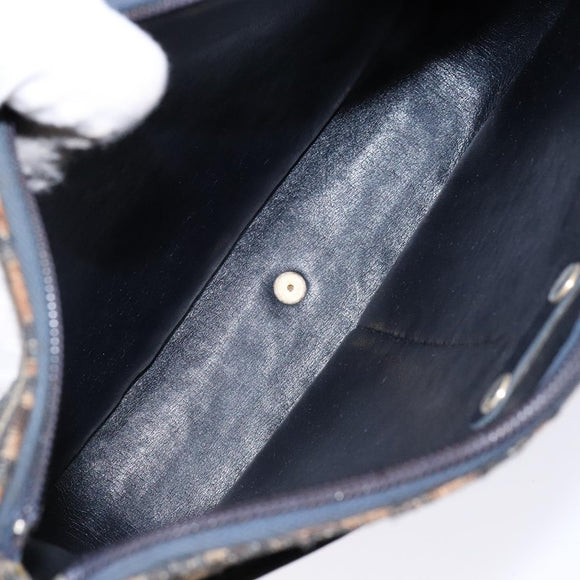 Christian Dior Trotter Canvas Shoulder Bag Navy Gold Auth BA4463