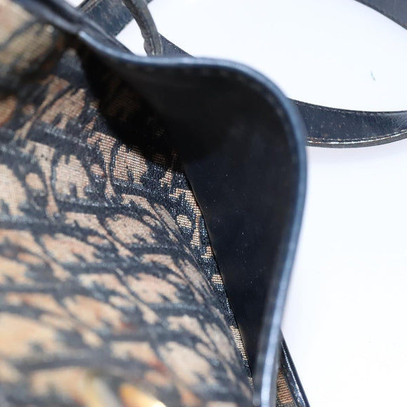 Christian Dior Trotter Canvas Shoulder Bag Navy Gold Auth BA4463