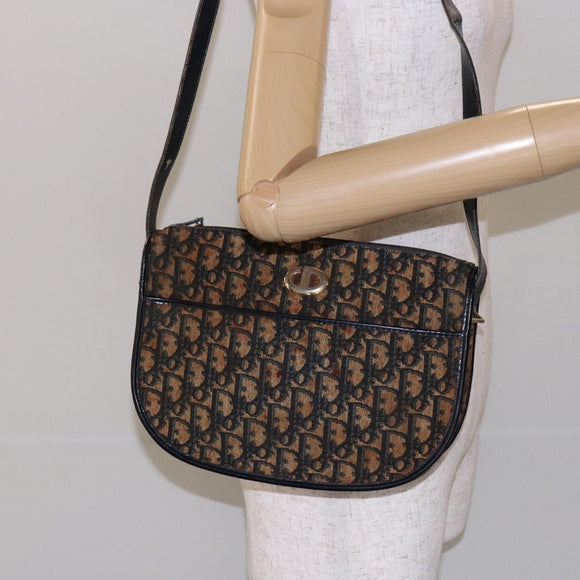 Christian Dior Trotter Canvas Shoulder Bag Navy Gold Auth BA4463