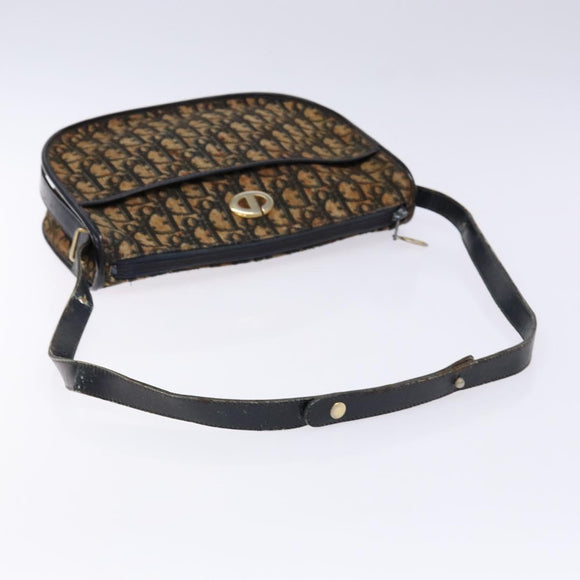 Christian Dior Trotter Canvas Shoulder Bag Navy Gold Auth BA4463