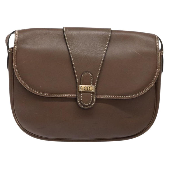 Christian Dior Shoulder Bag Leather Brown Gold Auth BA4469