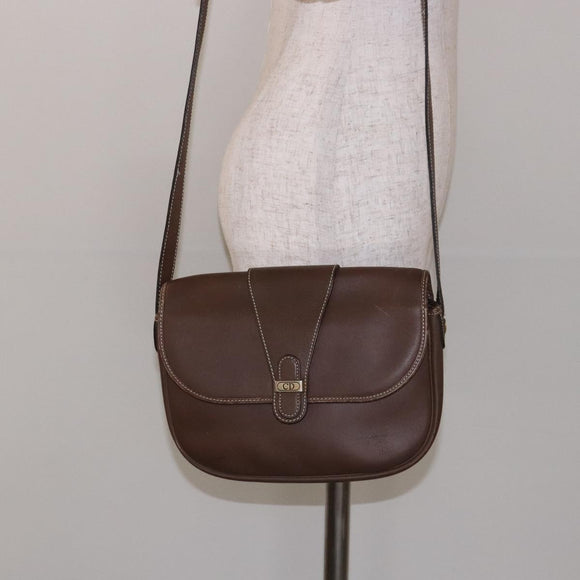 Christian Dior Shoulder Bag Leather Brown Gold Auth BA4469