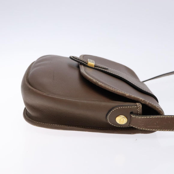 Christian Dior Shoulder Bag Leather Brown Gold Auth BA4469