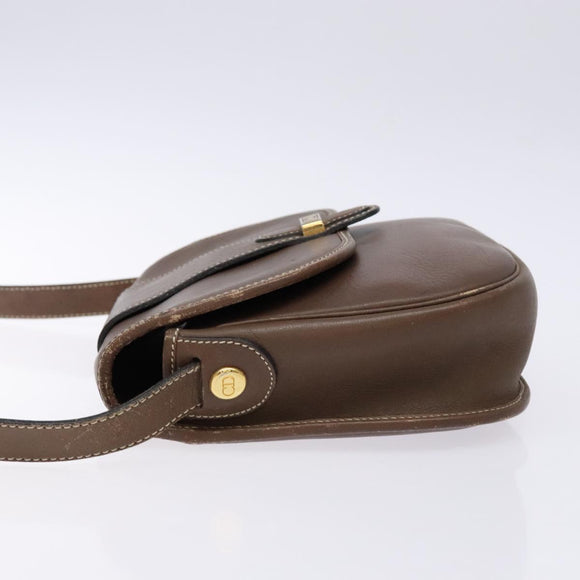 Christian Dior Shoulder Bag Leather Brown Gold Auth BA4469