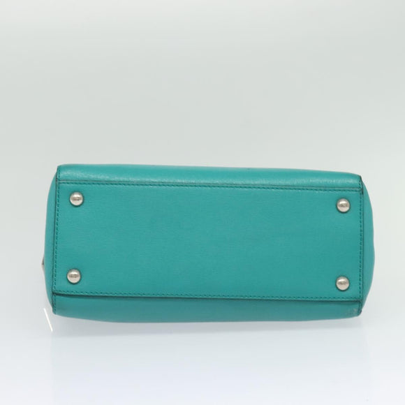 FENDI Petite To Jules Hand Bag Leather Silver Emerald Green Auth BA4473