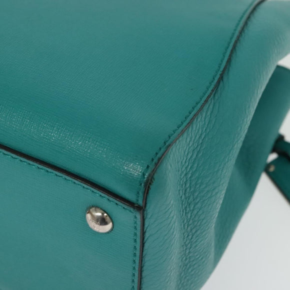 FENDI Petite To Jules Hand Bag Leather Silver Emerald Green Auth BA4473
