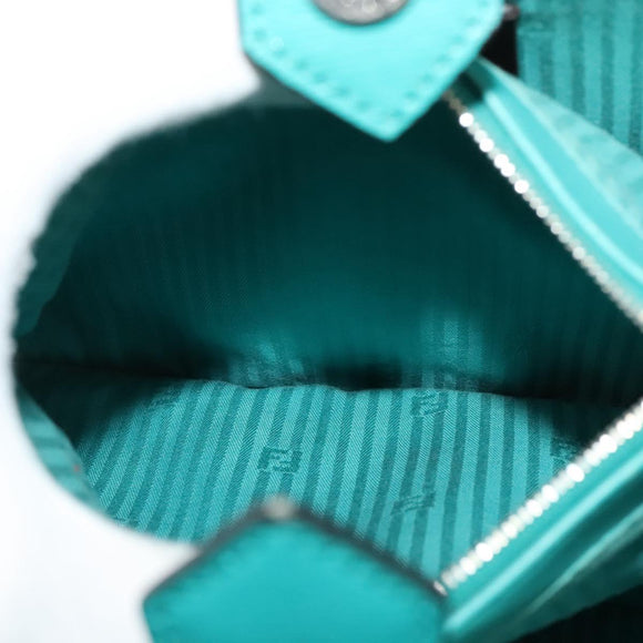 FENDI Petite To Jules Hand Bag Leather Silver Emerald Green Auth BA4473