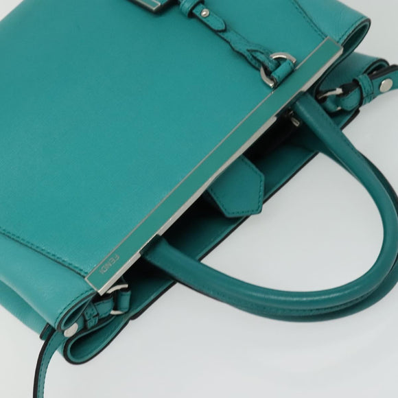 FENDI Petite To Jules Hand Bag Leather Silver Emerald Green Auth BA4473