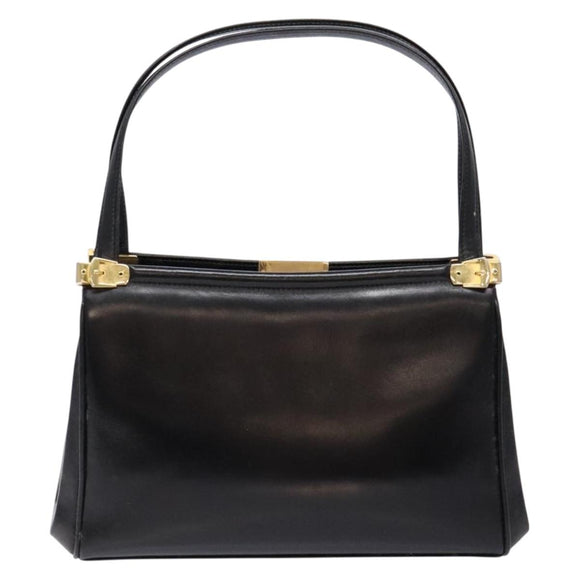 GUCCI Shoulder Bag Leather Vintage Black Gold Auth BA4474