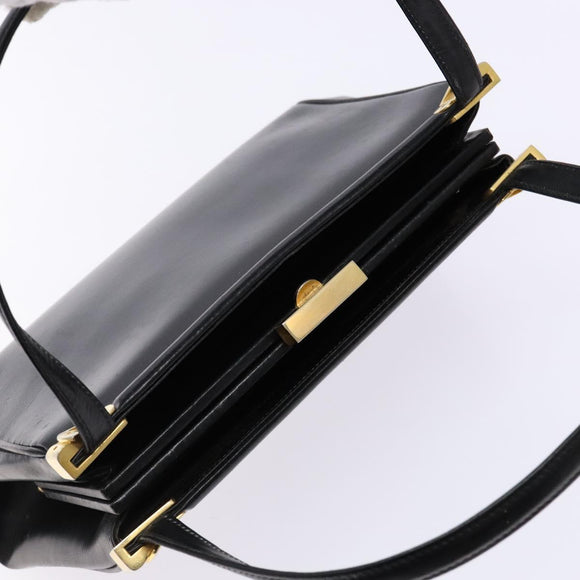 GUCCI Shoulder Bag Leather Vintage Black Gold Auth BA4474