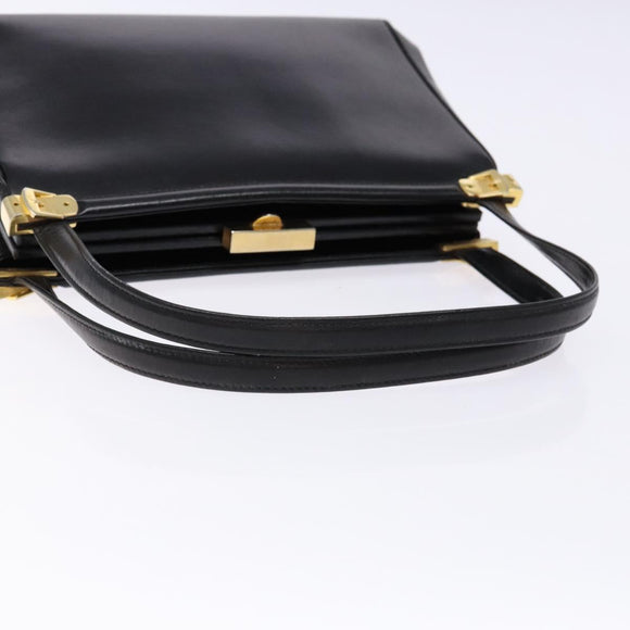 GUCCI Shoulder Bag Leather Vintage Black Gold Auth BA4474