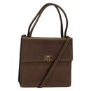Salvatore Ferragamo Gancini Hand Bag Leather 2way Brown Gold Auth BA4475-1