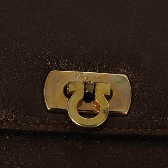 Salvatore Ferragamo Gancini Hand Bag Leather 2way Brown Gold Auth BA4475