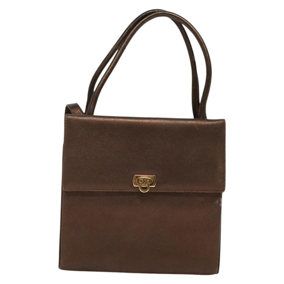 Salvatore Ferragamo Gancini Hand Bag Leather 2way Brown Gold Auth BA4475
