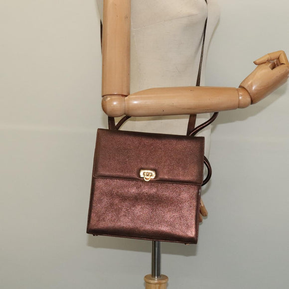 Salvatore Ferragamo Gancini Hand Bag Leather 2way Brown Gold Auth BA4475