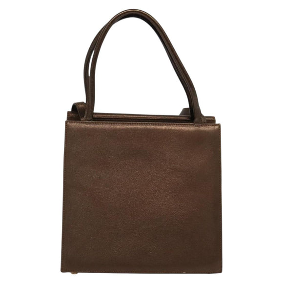 Salvatore Ferragamo Gancini Hand Bag Leather 2way Brown Gold Auth BA4475
