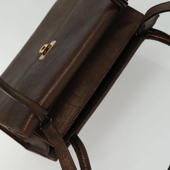 Salvatore Ferragamo Gancini Hand Bag Leather 2way Brown Gold Auth BA4475