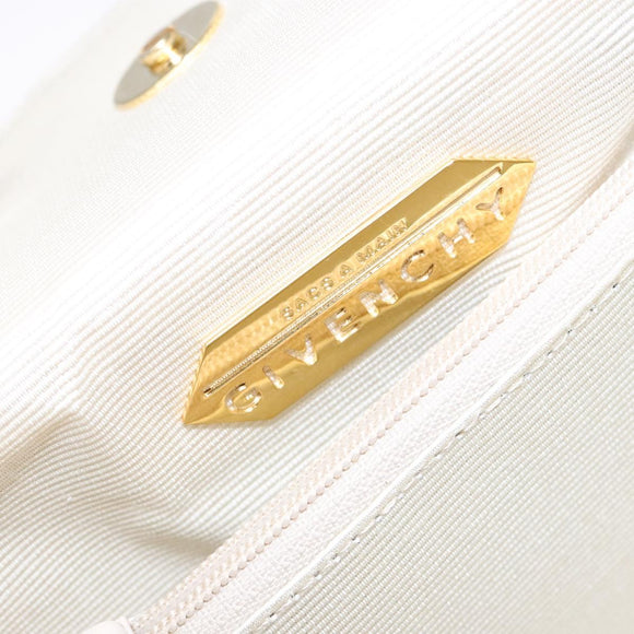 GIVENCHY Hand Bag Leather Cream Gold Auth BA4481