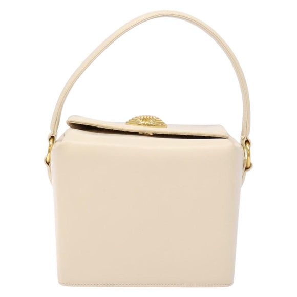 GIVENCHY Hand Bag Leather Cream Gold Auth BA4481