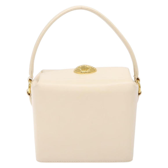 GIVENCHY Hand Bag Leather Cream Gold Auth BA4481