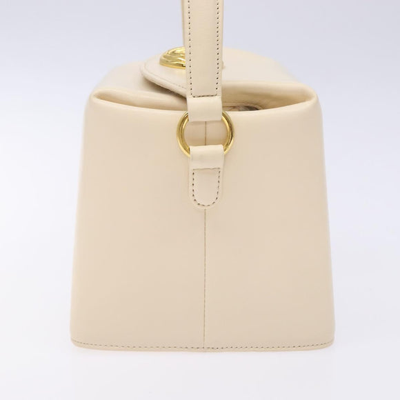 GIVENCHY Hand Bag Leather Cream Gold Auth BA4481