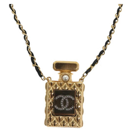 CHANEL COCO Mark Perfume Necklace metal Gold CC Auth BA4482
