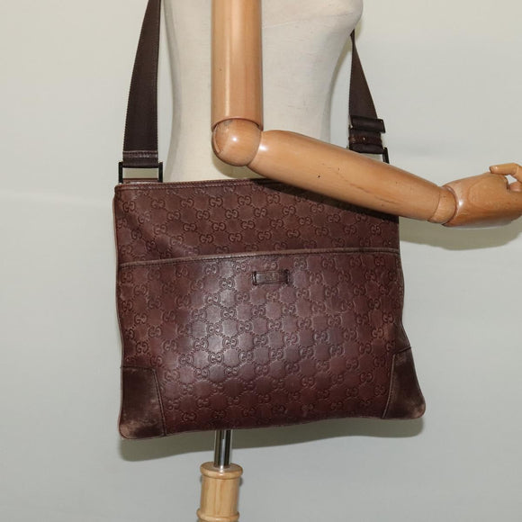 GUCCI GG Canvas Guccissima Shoulder Bag Leather Brown Silver 162914 Auth BA4492