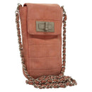 CHANEL Choco Bar Chain Shoulder Pouch Suede Pink Silver CC Auth BA4493-1