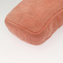 CHANEL Choco Bar Chain Shoulder Pouch Suede Pink Silver CC Auth BA4493-11
