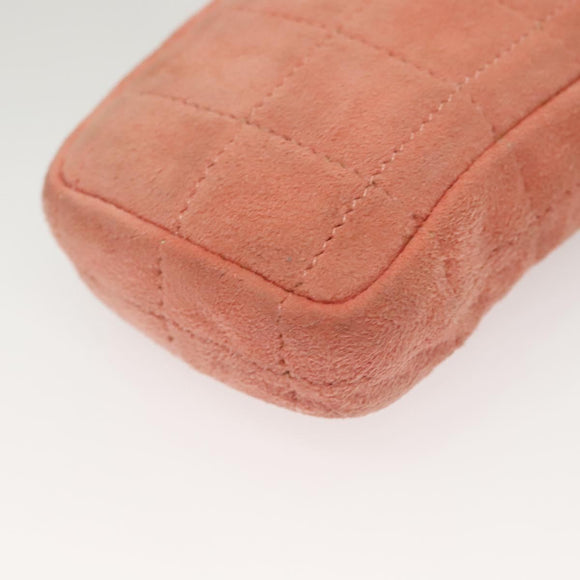 CHANEL Choco Bar Chain Shoulder Pouch Suede Pink Silver CC Auth BA4493