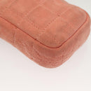 CHANEL Choco Bar Chain Shoulder Pouch Suede Pink Silver CC Auth BA4493-12