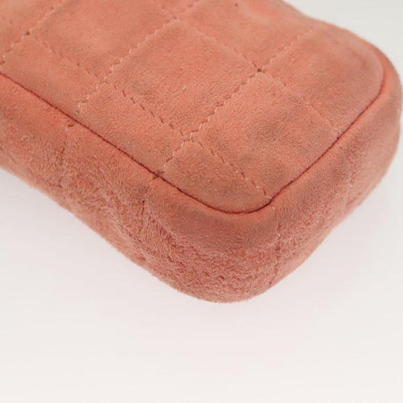 CHANEL Choco Bar Chain Shoulder Pouch Suede Pink Silver CC Auth BA4493