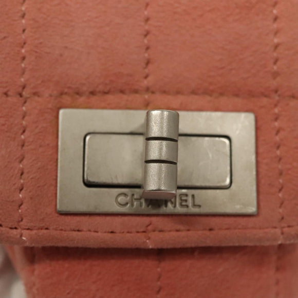 CHANEL Choco Bar Chain Shoulder Pouch Suede Pink Silver CC Auth BA4493