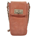 CHANEL Choco Bar Chain Shoulder Pouch Suede Pink Silver CC Auth BA4493-2