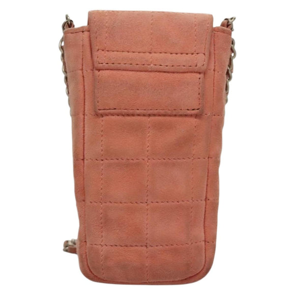 CHANEL Choco Bar Chain Shoulder Pouch Suede Pink Silver CC Auth BA4493