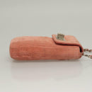 CHANEL Choco Bar Chain Shoulder Pouch Suede Pink Silver CC Auth BA4493-4