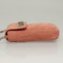 CHANEL Choco Bar Chain Shoulder Pouch Suede Pink Silver CC Auth BA4493-5