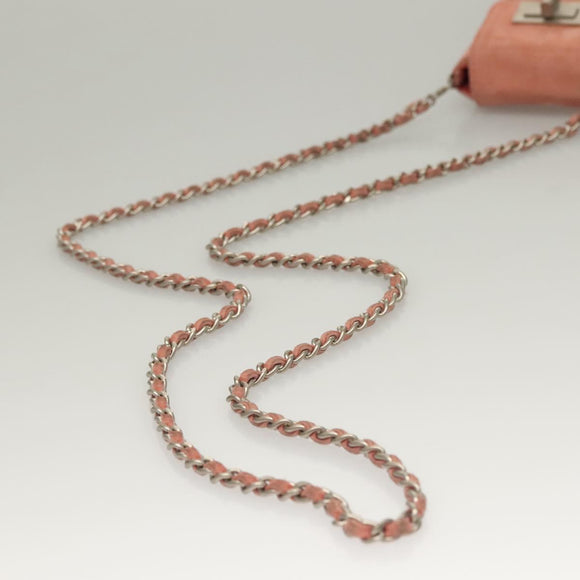 CHANEL Choco Bar Chain Shoulder Pouch Suede Pink Silver CC Auth BA4493