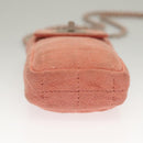 CHANEL Choco Bar Chain Shoulder Pouch Suede Pink Silver CC Auth BA4493-9