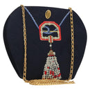 CARTIER Chain Shoulder Bag Cotton Navy Gold Auth BA4502-1