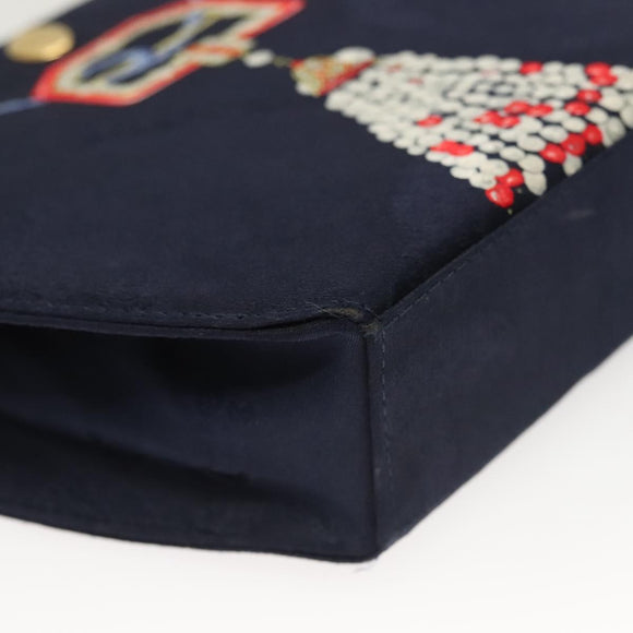 CARTIER Chain Shoulder Bag Cotton Navy Gold Auth BA4502