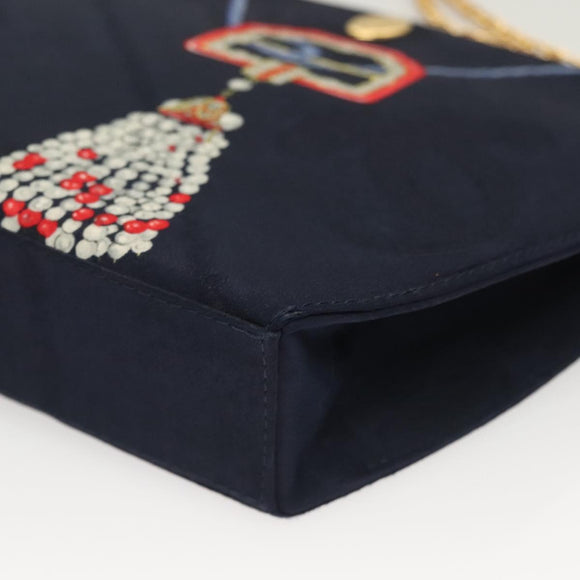 CARTIER Chain Shoulder Bag Cotton Navy Gold Auth BA4502