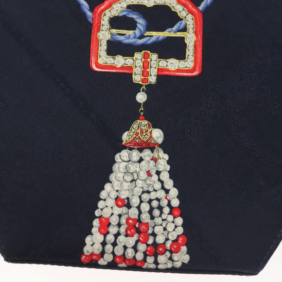 CARTIER Chain Shoulder Bag Cotton Navy Gold Auth BA4502