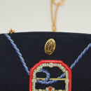 CARTIER Chain Shoulder Bag Cotton Navy Gold Auth BA4502-15