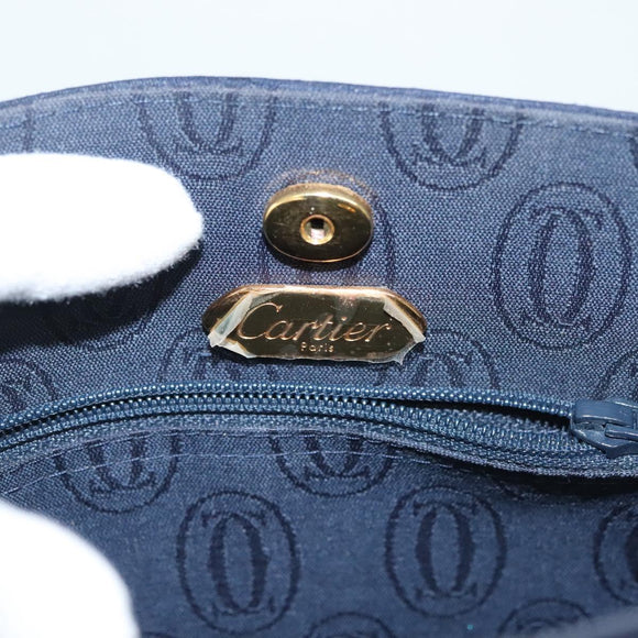 CARTIER Chain Shoulder Bag Cotton Navy Gold Auth BA4502