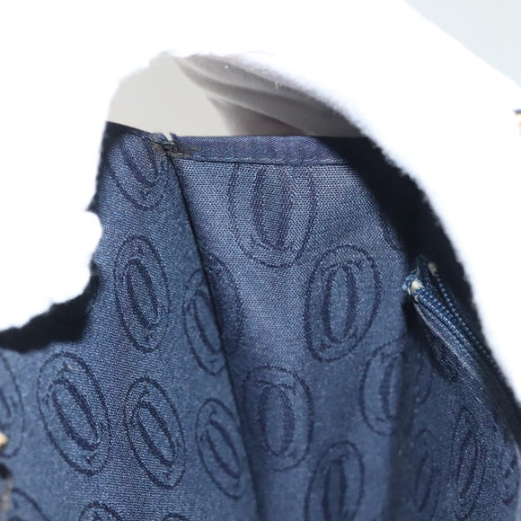 CARTIER Chain Shoulder Bag Cotton Navy Gold Auth BA4502