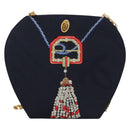 CARTIER Chain Shoulder Bag Cotton Navy Gold Auth BA4502-2