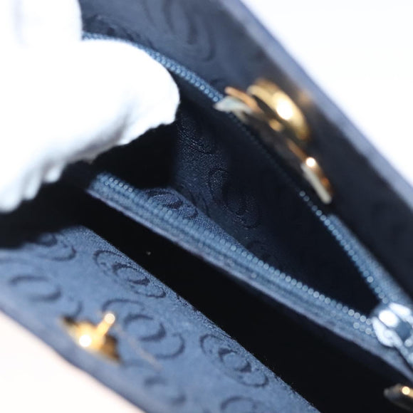 CARTIER Chain Shoulder Bag Cotton Navy Gold Auth BA4502